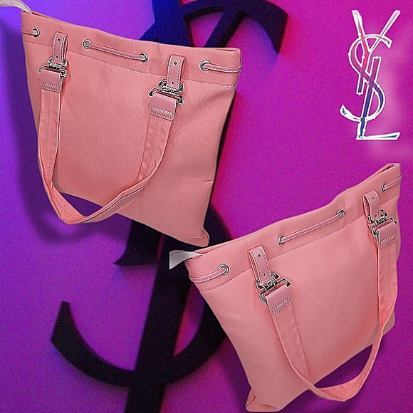 Authentic Yves Saint Laurent Limited Edition Kahala Drawstring Pink Canvas Tote - Picture 7 of 13